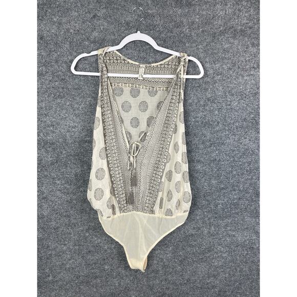 Free People Tops - Free People Tan Brown Sleeveless Open Side Sheer Tie Accent Bodysuit Size M